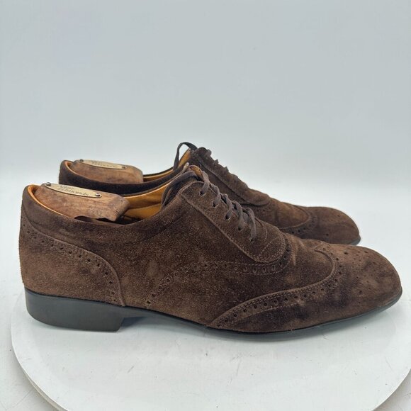 JM Weston Men Size 8.5D Brown Suede Brogue Wingtip Lace Up Oxford Dress Shoes - Picture 4 of 11